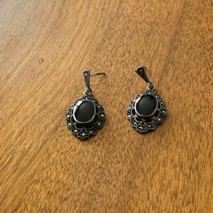 Vintage-Inspired Black and Sterling Silver (925A) Earrings